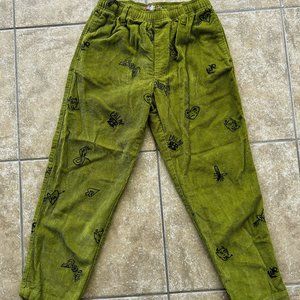 Urban Outfitters Green Corduroy Drawstring Pants Floral Ankle